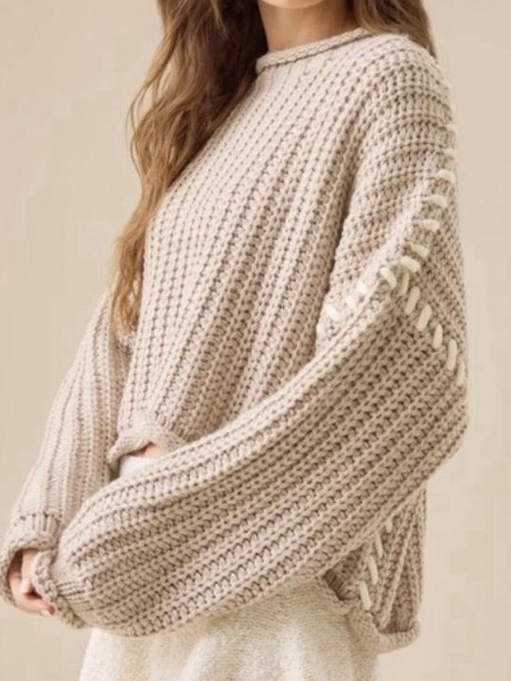 Altar'd State Catelyn Whipstitch Pullover Crewneck Sweater- Large